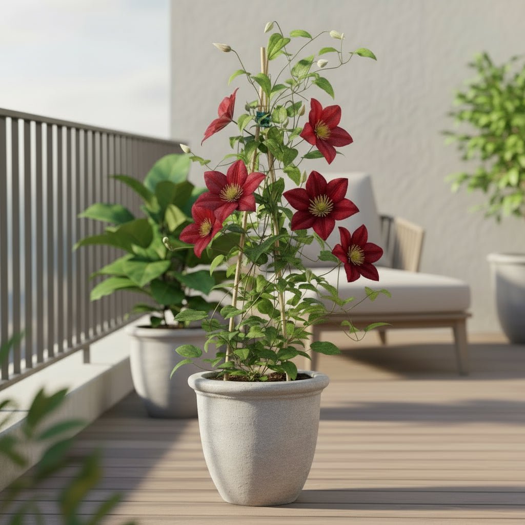 Clematis ‘Hagley Hybrid’ – Clématite rouge cardinal – Ø15cm – ↕65cm - Verdeia