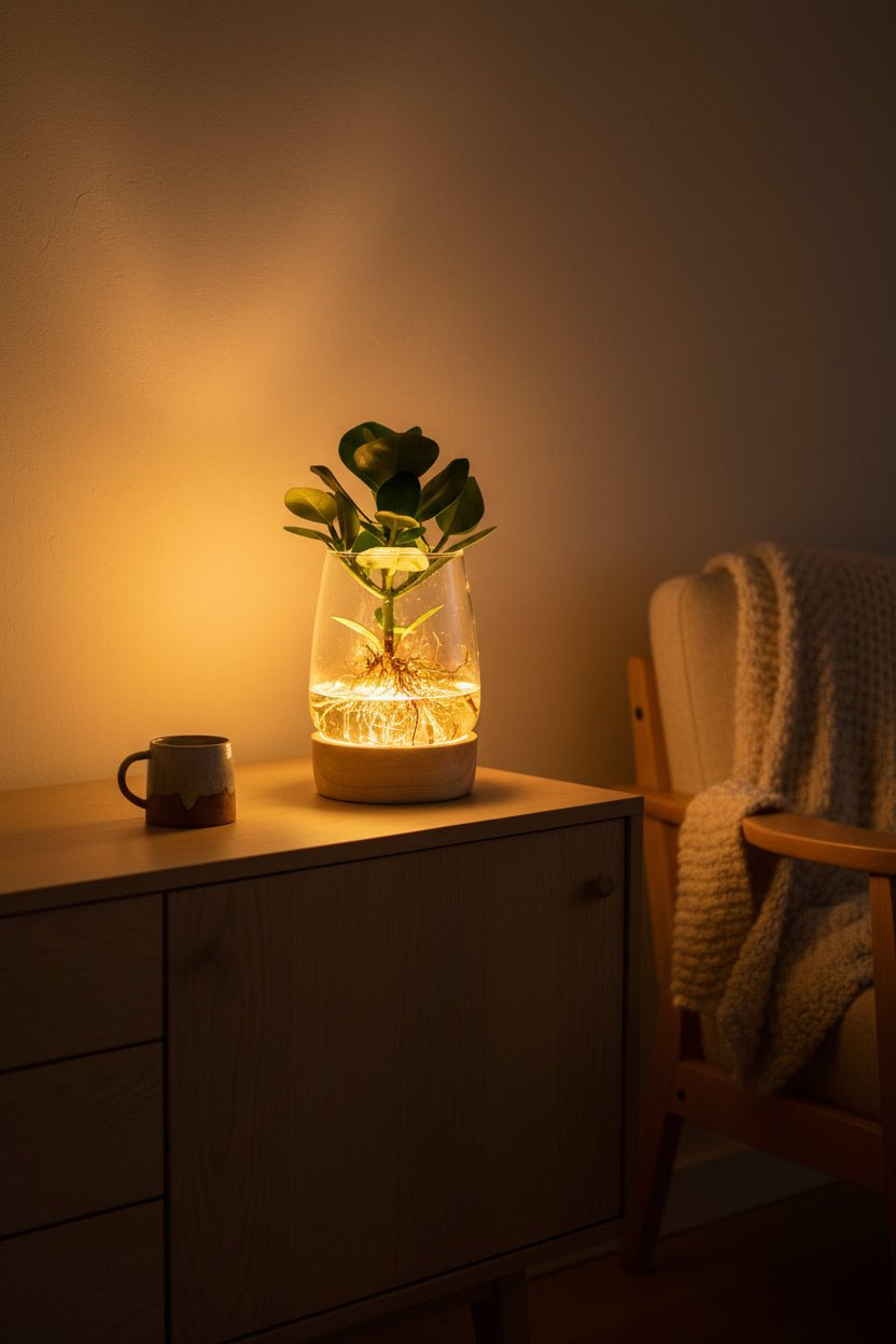 Clusia en gerro Kingston de vidre + LED — Planta hidropònica — Ø12 cm — H30 cm - Verdeia - 3