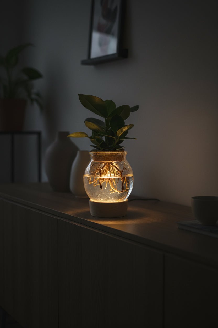 Clusia en frasco de vidrio + LED — Planta hidropónica — Ø12 cm — H30 cm - Verdeia - 3