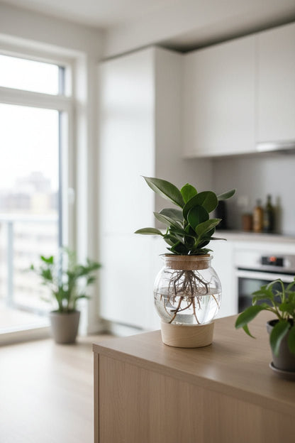 Clusia en frasco de vidrio + LED — Planta hidropónica — Ø12 cm — H30 cm - Verdeia - 6
