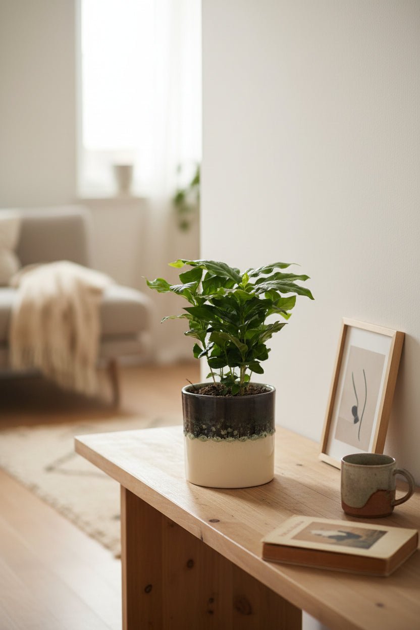 Coffea arabica — Kaffetræ — Ø12 x H20 cm — Klar til brug — Hvid keramik - Verdeia - 3