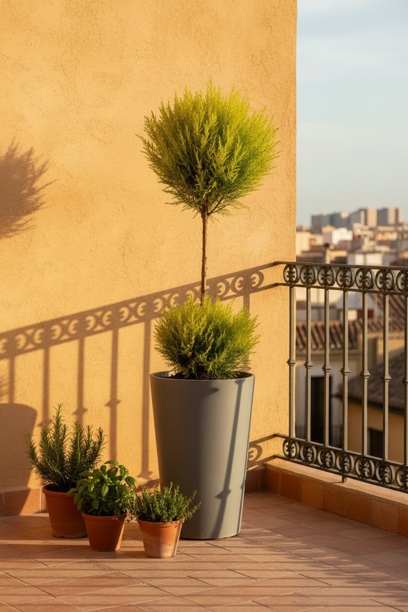 Cupressus Goldcrest Wilma topiaire double boule (Cyprès doré) — H60 cm | Pot Ø14 cm - Verdeia - 3