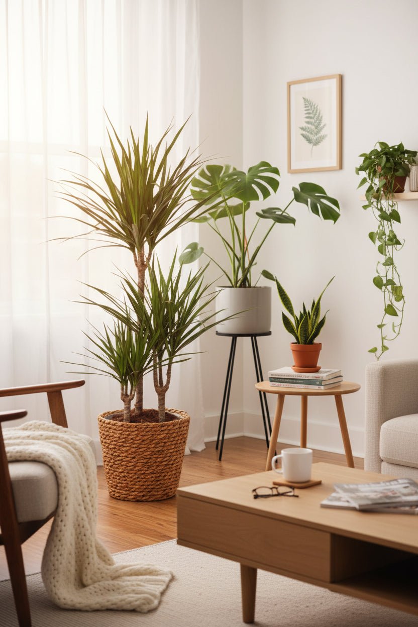 Dracaena marginata (Drachenbaum von Madagaskar) - H95 cm | Geflochtener Korb Ø21 cm - Verdeia - 4
