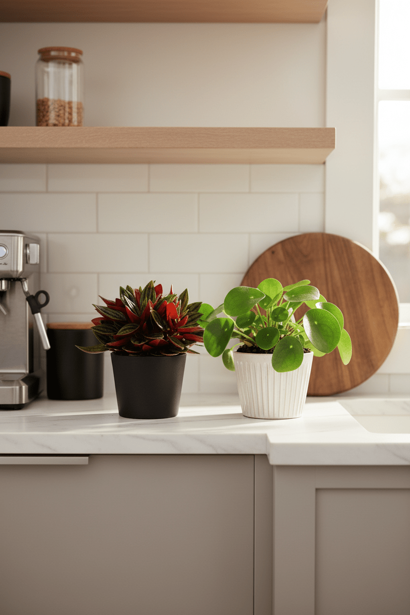 Dúo Peperomia Rosso y Pilea peperomioides H15 cm | Maceta Ø10,5 - Verdeia - 5