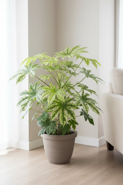 Fatsia Japonica Telaraña — Aralia del Japón panachada — Ø17 cm — H50 cm - Verdeia - 4
