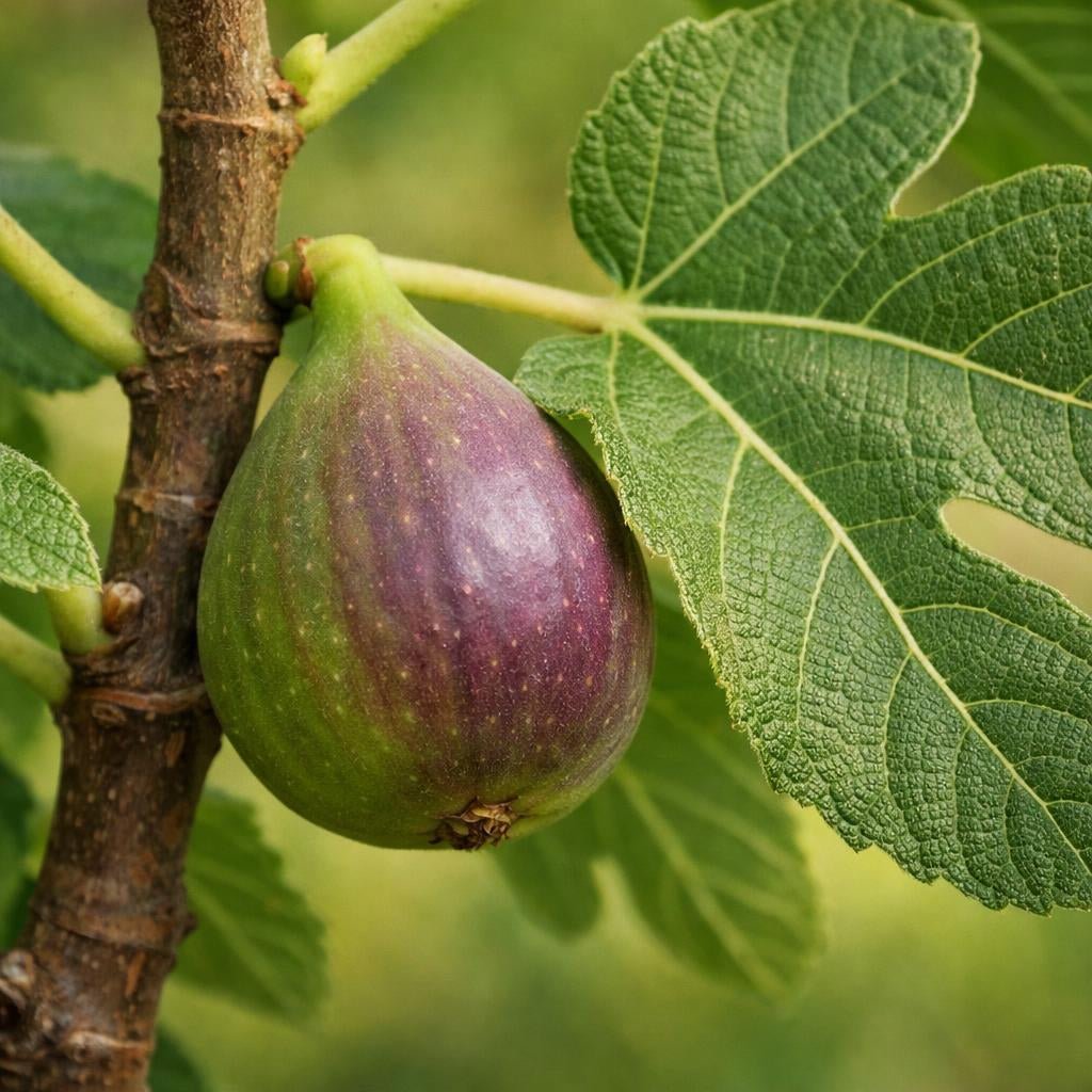 Primer plano de las hojas y el fruto de la higuera Ficus carica Brown Turkey