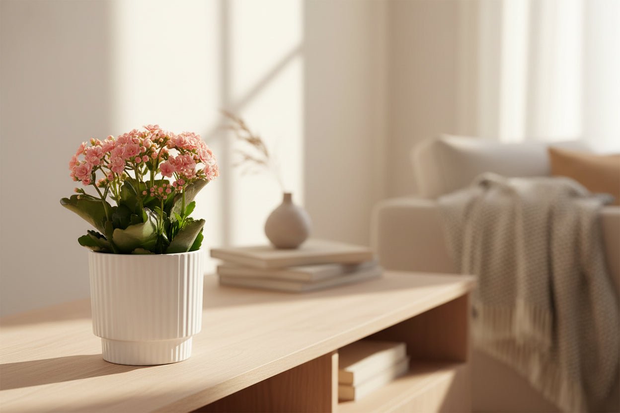 Kalanchoe rosa — Ø12 x A27 cm — Listo para colocar — Cerámica blanca - Verdeia - 4