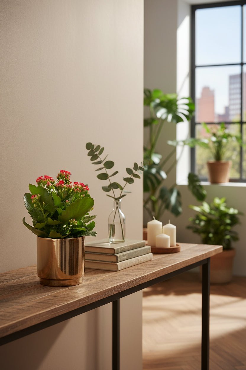 Kalanchoe rojo — Ø12 x H27 cm — Listo para colocar — Cerámica bronce dorado - Verdeia - 5