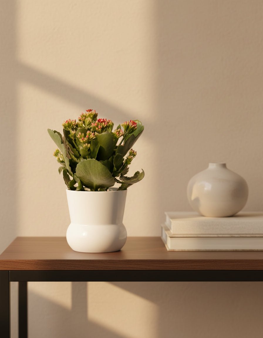 Kalanchoe rojo — Ø12 x H27 cm — Listo para colocar — Cerámica blanca - Verdeia - 4