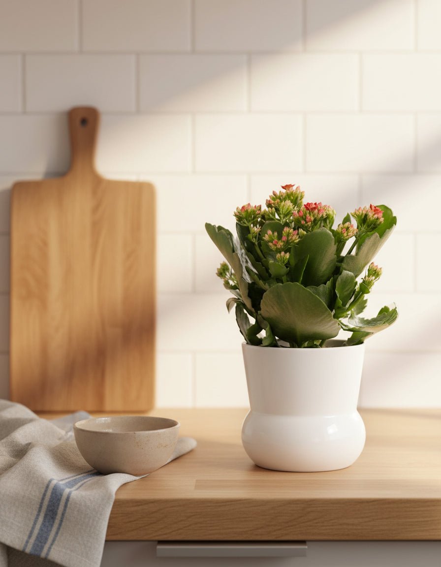 Kalanchoe rojo — Ø12 x H27 cm — Listo para colocar — Cerámica blanca - Verdeia - 3