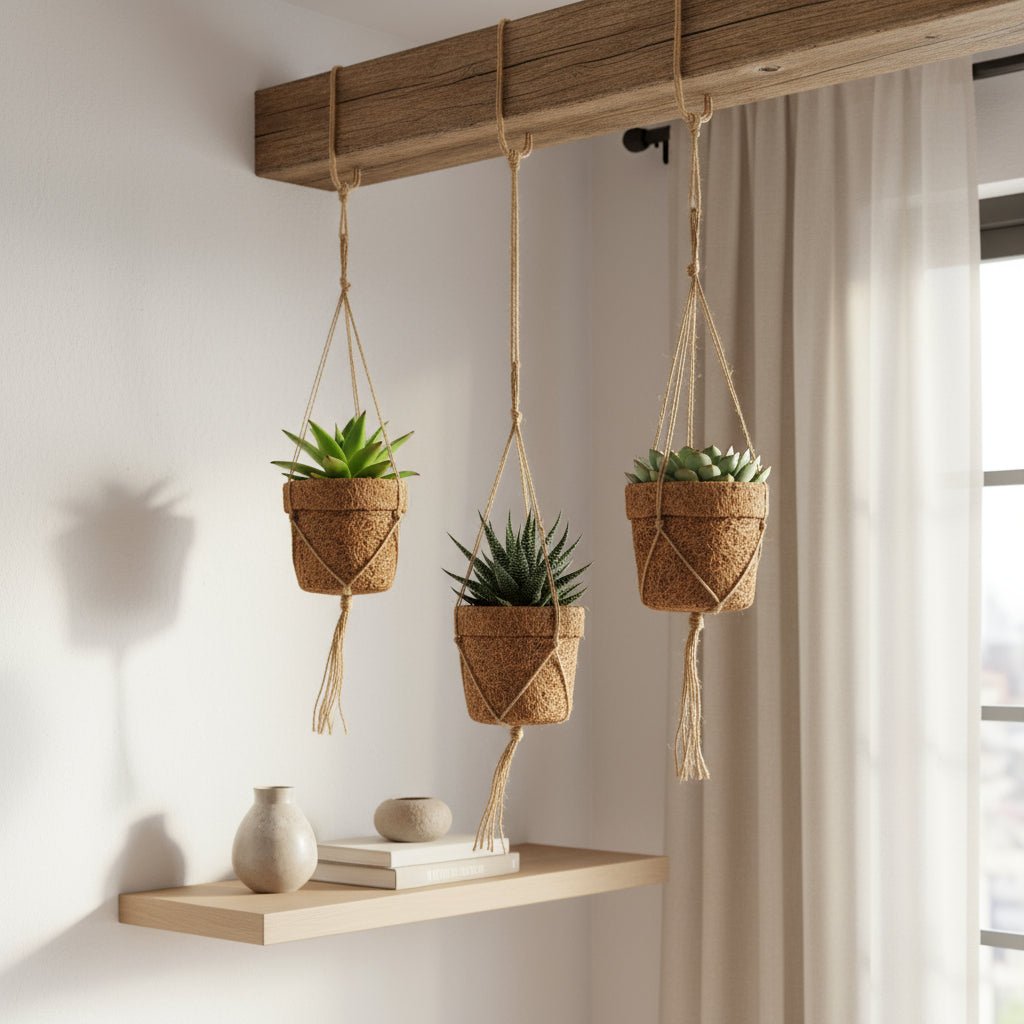 Kokopot String — Trio de Succulentes Suspendues - 10 x 15 cm - Verdeia