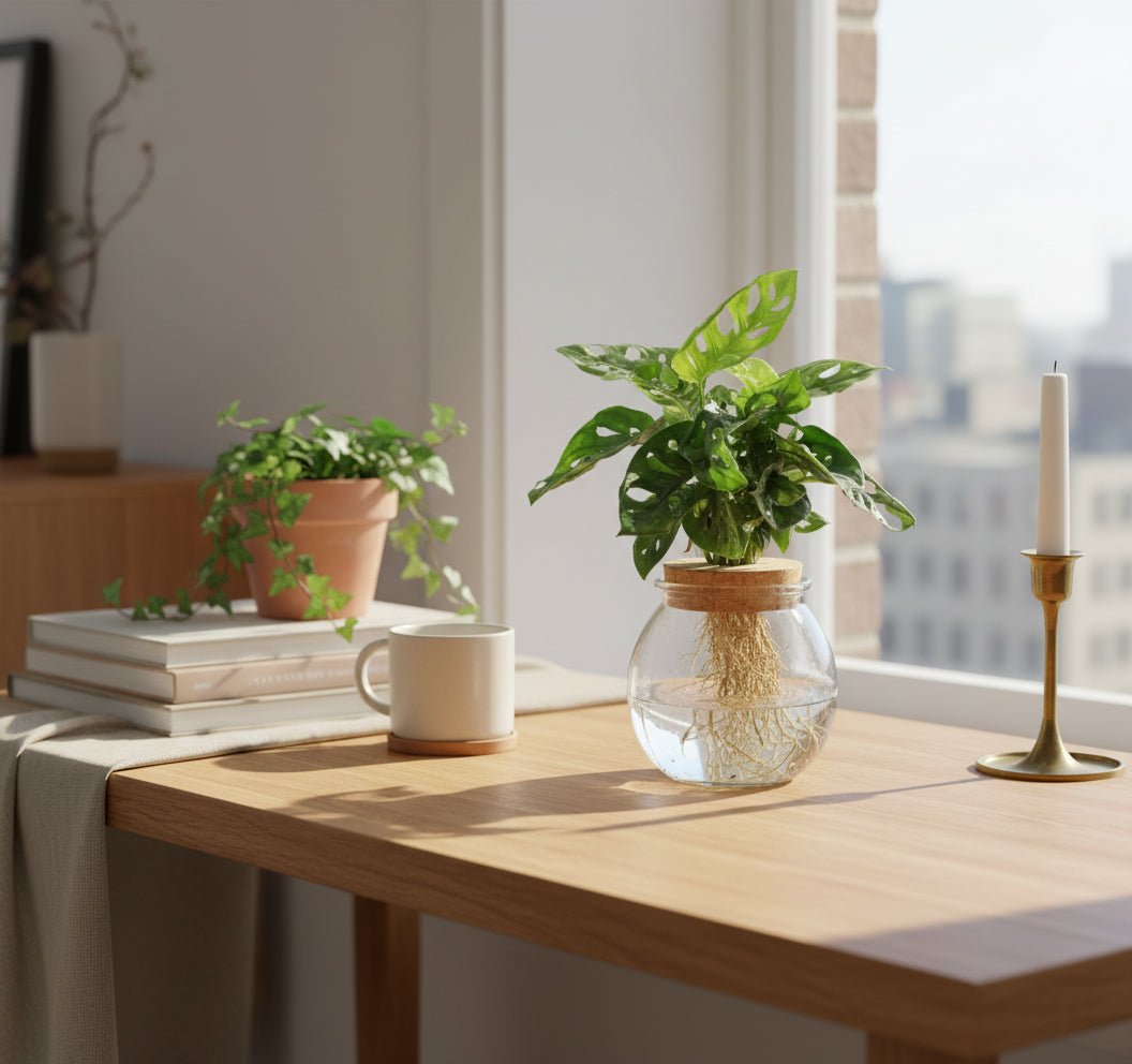 Monstera Adansonii w szklanym słoju z korkiem – Ø12 cm – H25 cm - Verdeia - 3