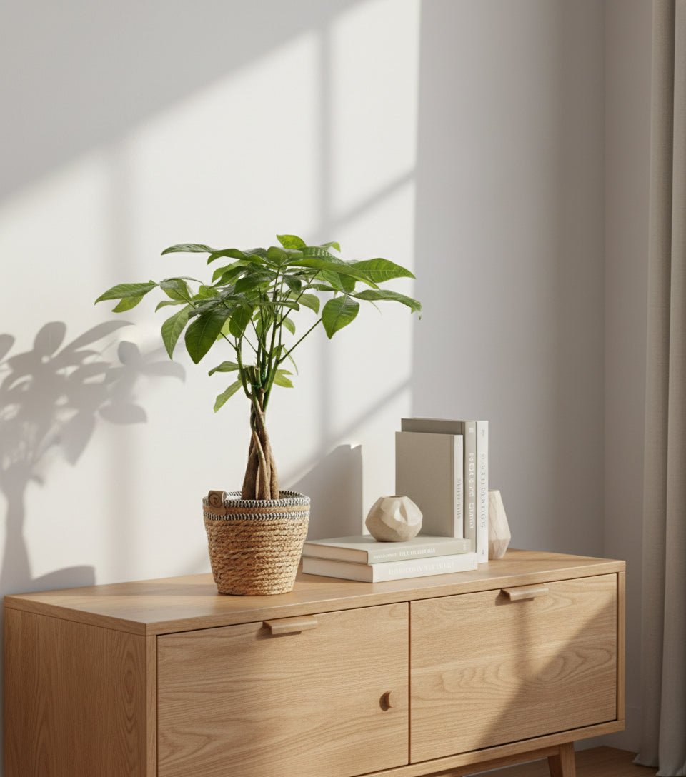 Pachira aquatica — Árbol del dinero — Ø12 x H45 cm — Listo para colocar — Cesta trenzada natural - Verdeia - 3