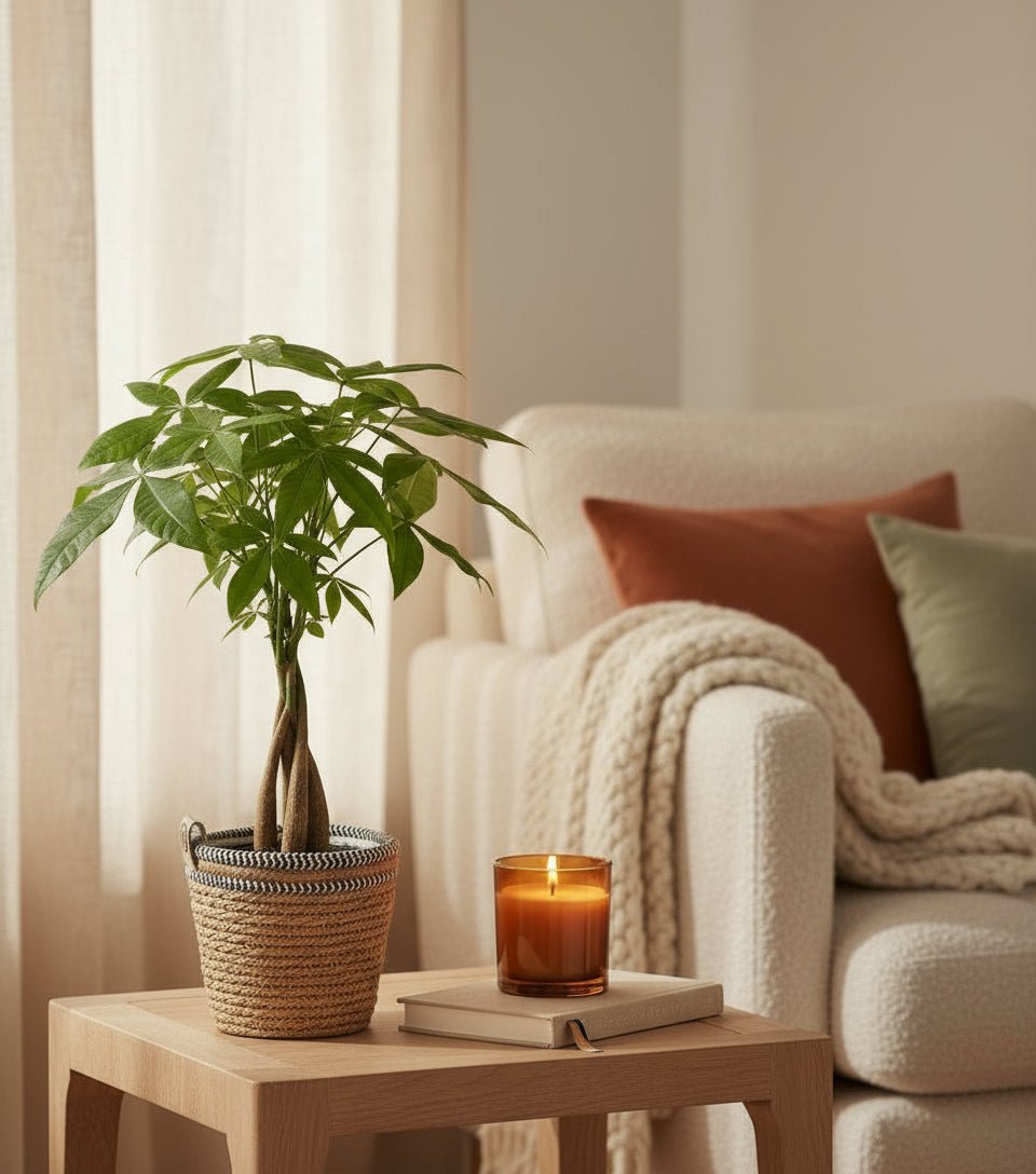 Pachira aquatica — Árbol del dinero — Ø12 x H45 cm — Listo para colocar — Cesta trenzada natural - Verdeia - 4