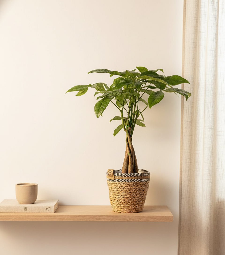 Pachira aquatica — Árbol del dinero — Ø12 x H45 cm — Listo para colocar — Cesta trenzada natural - Verdeia - 5