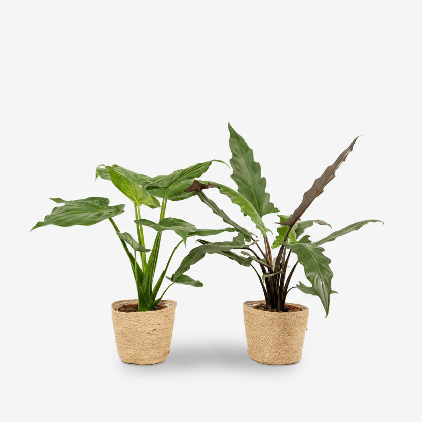 Pack Alocasia Cucullata + Lauterbachiana — Orejas de elefante — 2 plantas + 2 cestas Selin - Verdeia - 1