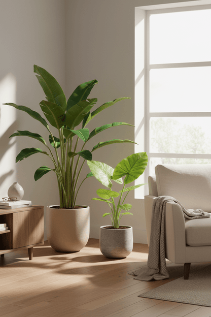 Pack Strelitzia Nicolai + Alocasia Macrorrhiza — Ave del paraíso + Oreja de elefante — 2 plantas - Verdeia - 4