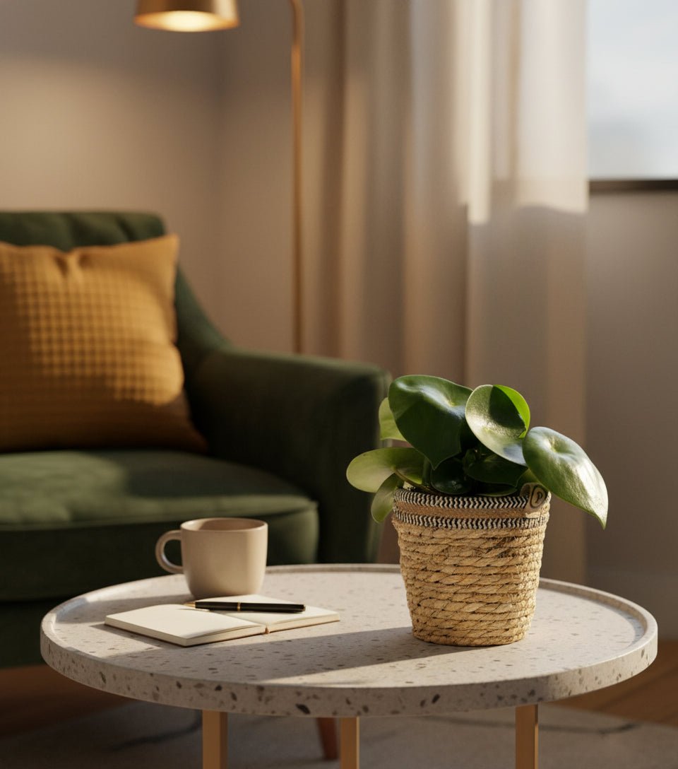 Peperomia Raindrop — Ø12 x A25 cm — Lista para colocar — Cesta natural - Verdeia - 5