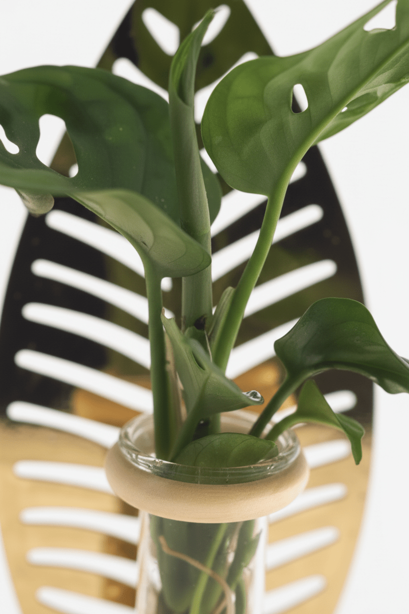 Plante hydroponique — Support feuille dorée et base bois - H10 cm | Ø7 cm - Verdeia - 2