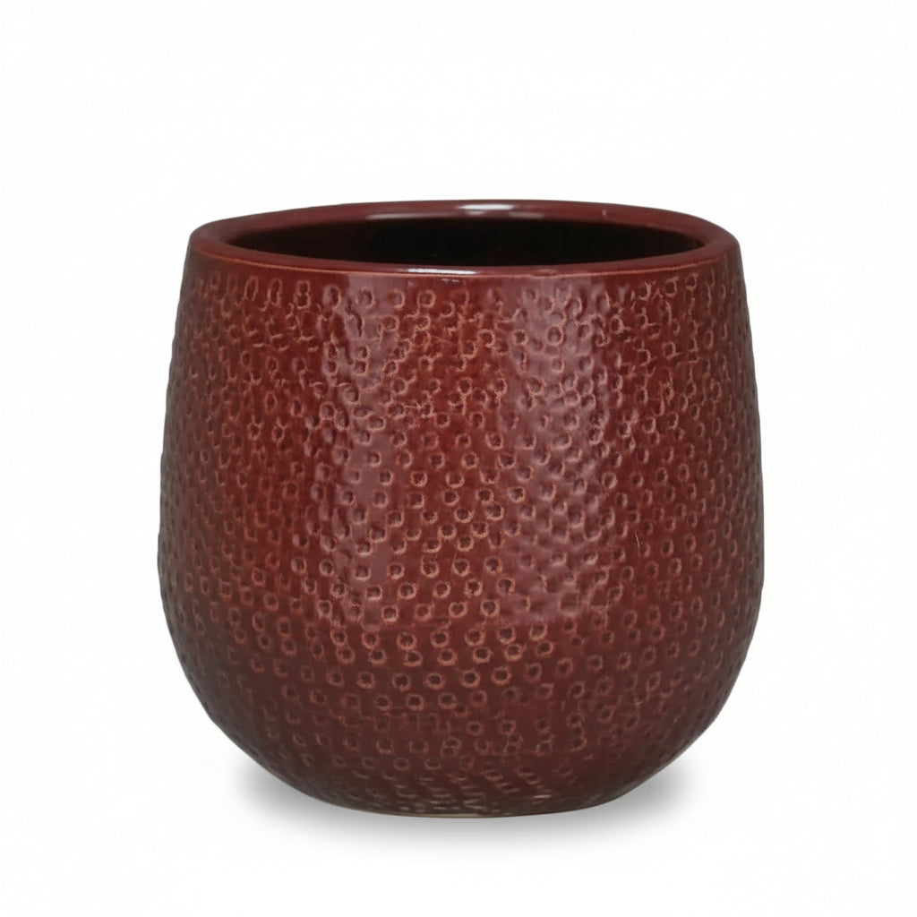 Cache-pot van keramiek Gabriel — bordeaux Ø14 cm op witte achtergrond