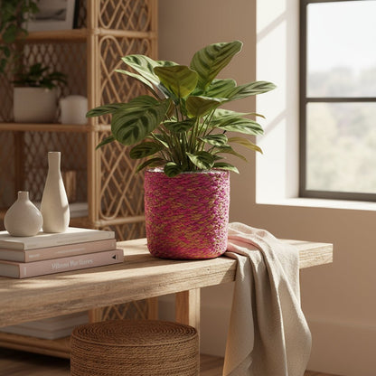 Pot Malin – Cache - pot en jute tressée rose fuchsia D12 x H12 cm - Verdeia