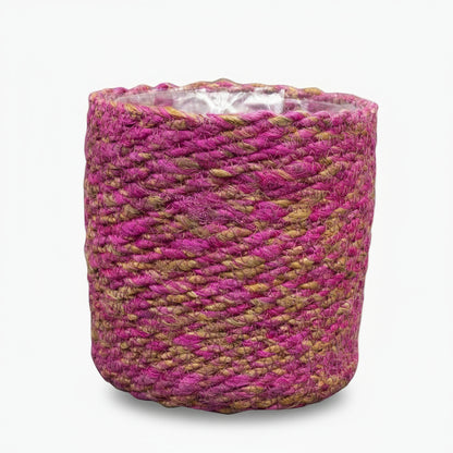 Pot Malin – Cache - pot en jute tressée rose fuchsia Ø12 × H12 cm - Verdeia