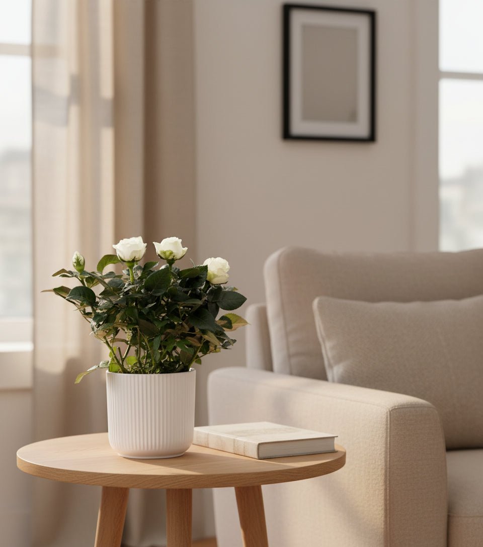 Rosal enano blanco — Ø12 x H30 cm — Listo para colocar — Cerámica blanca - Verdeia - 3