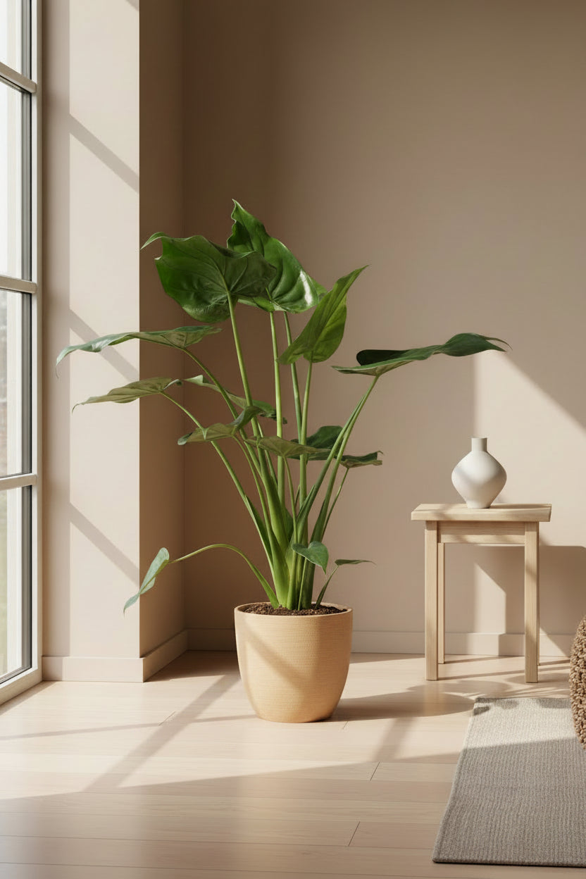 Pokojové rostliny - Alocasia Cucullata - Buddhova ruka - Nenáročná na údržbu - Zelená - 1 rostlina - Květináč 21cm - Výška 65-70cm