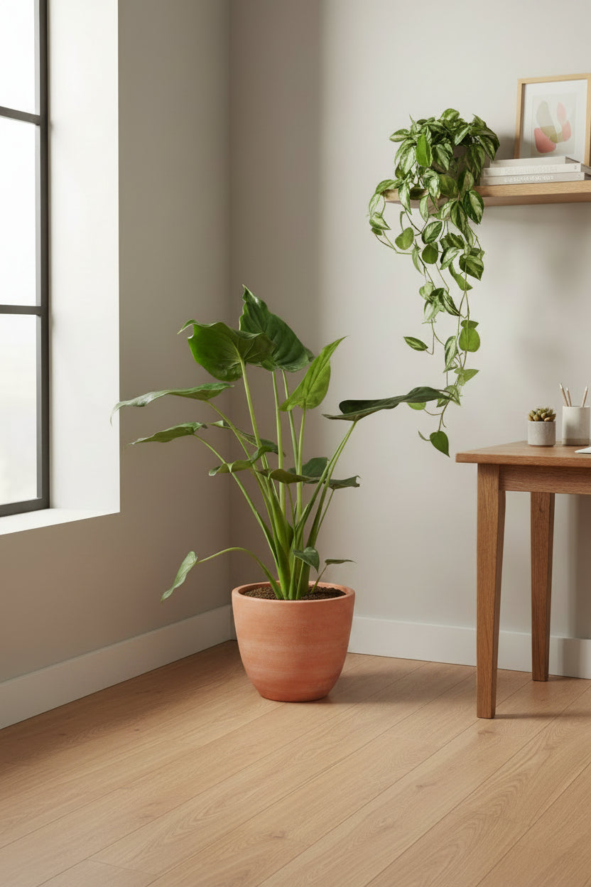 Pokojové rostliny - Alocasia Cucullata - Buddhova ruka - Nenáročná na údržbu - Zelená - 1 rostlina - Květináč 21cm - Výška 65-70cm