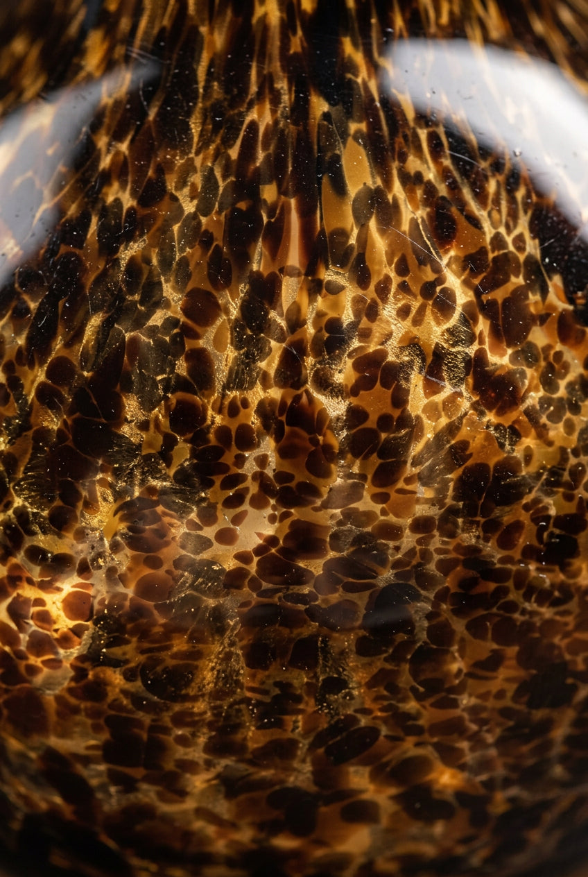 Seim, váza z jantarového skla s leopardím vzorem — H37 cm | Váza Ø25 cm