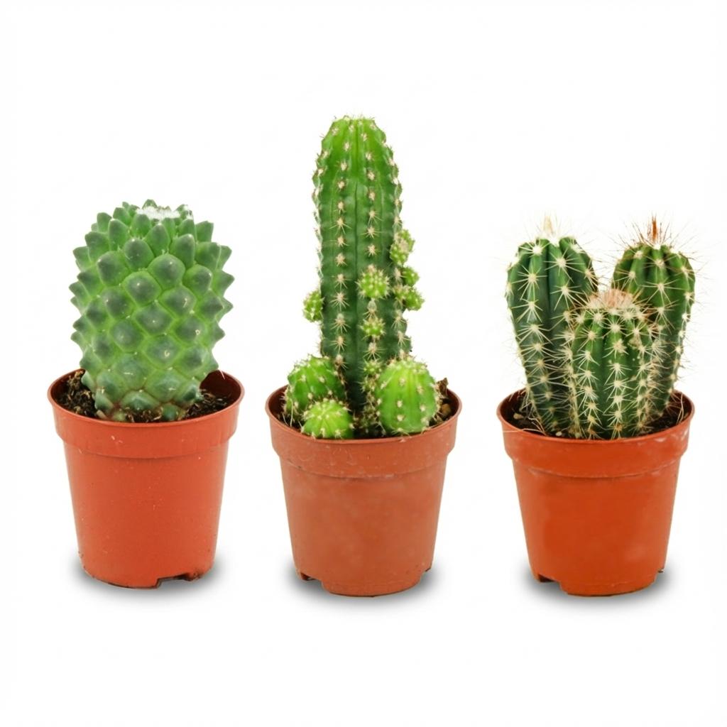 Sada mini kaktusů - 3 kusy - Ø 5.5 cm - výška: 5-10 cm