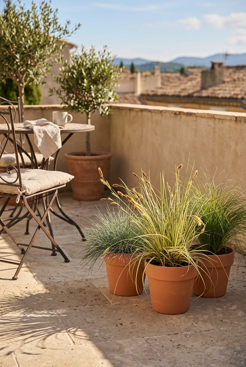 Trio de graminées Festuca, Carex et Stipa (Bleu, jaune et vert) — H50 cm | 3 pots Ø17 cm - Verdeia - 3