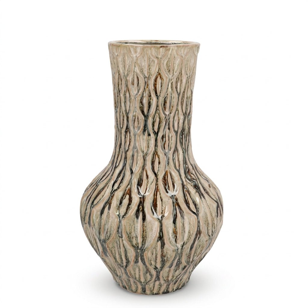 Jarrón Boa de gres esmaltado beige arena — H39 cm | Jarrón Ø23 cm - Verdeia - 1